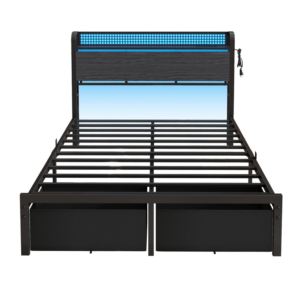 Full Size Bed Frame with Headboard, Charging Station, 2 Storage Drawers L987