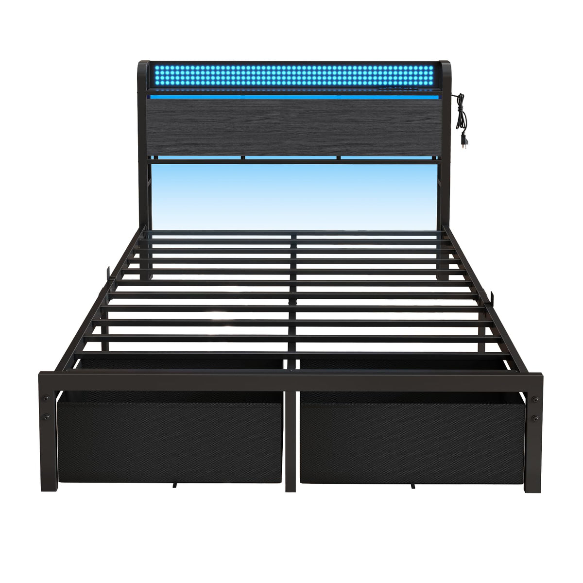 Full Size Bed Frame with Headboard, Charging Station, 2 Storage Drawers L987