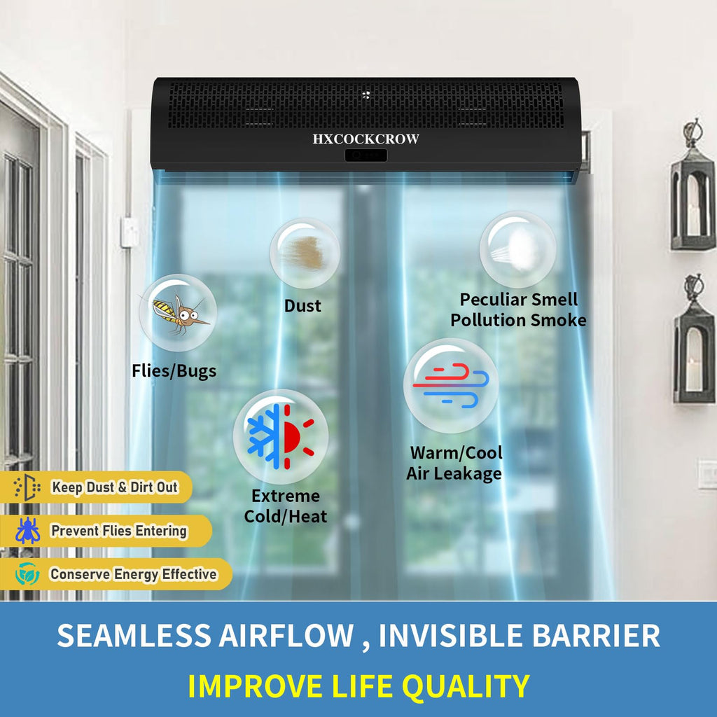36 Inch Black Air Curtain with Door Magnetic Switch D607