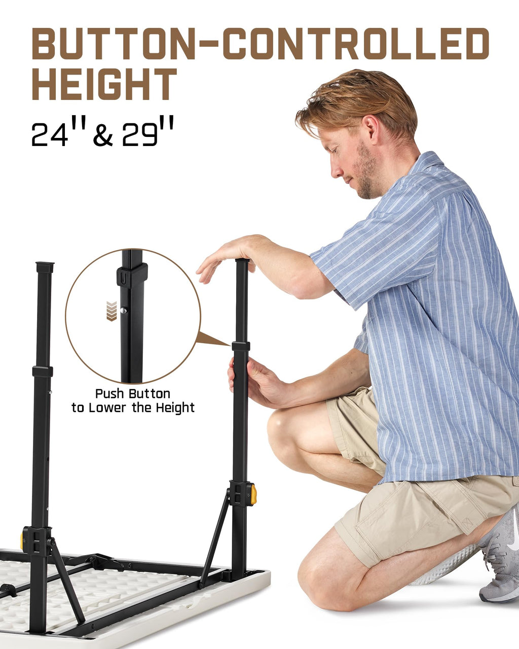 Folding Card Table 2 Heights 34" Square Plastic U88799