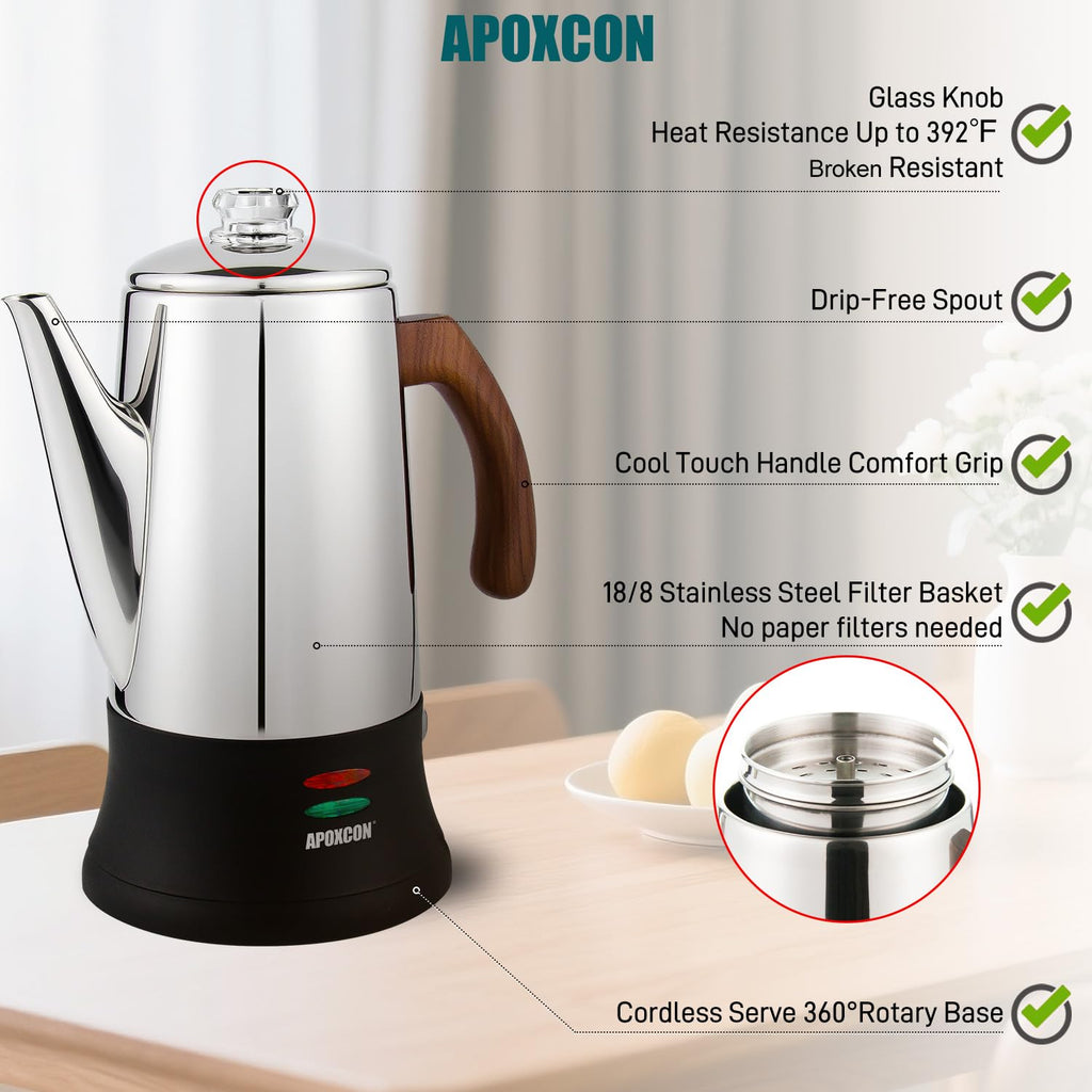 Electric Stainless Steel Coffee Percolator 8 Cup Y4697