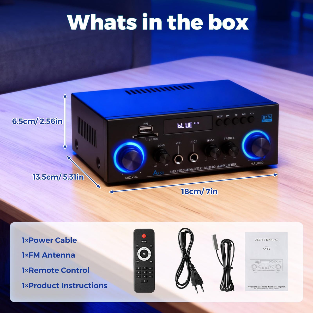 2 Channel 400W Bluetooth Stereo Audio Amplifier Y7215