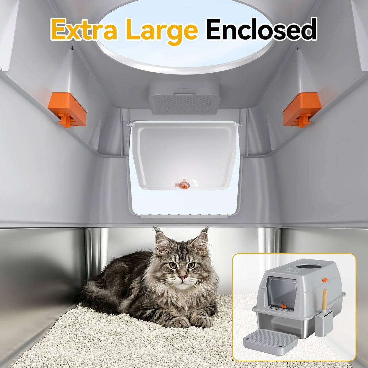 XL Enclosed Stainless Steel Litter Box with Lid I26703