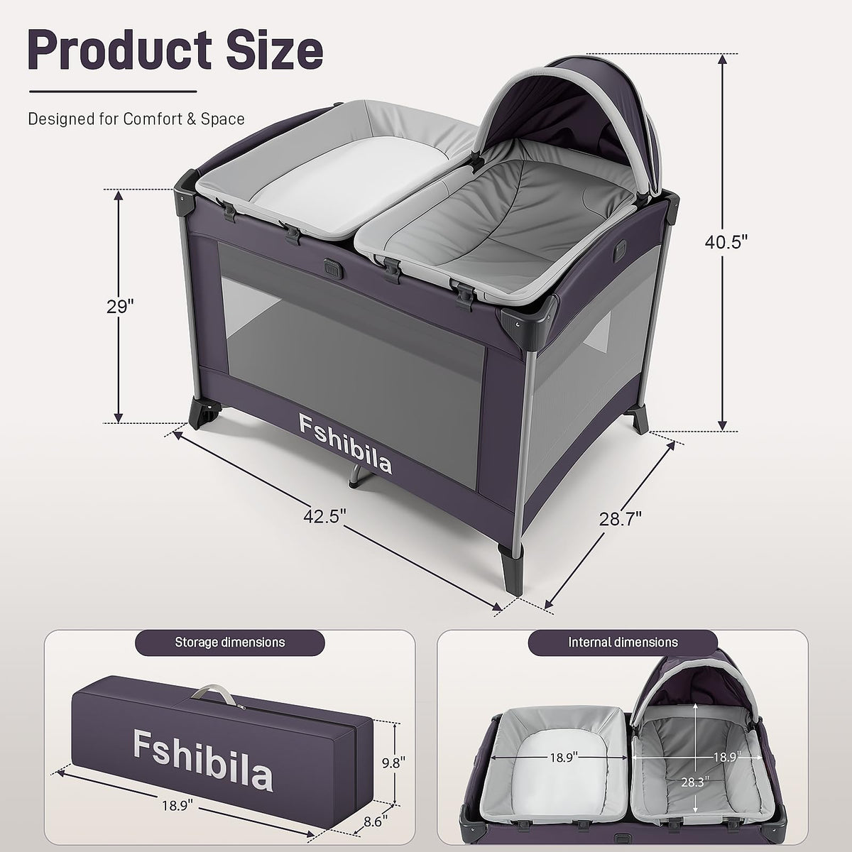 4-in-1 Portable Baby Playard with Bassinet and Changing Table, Black Y111