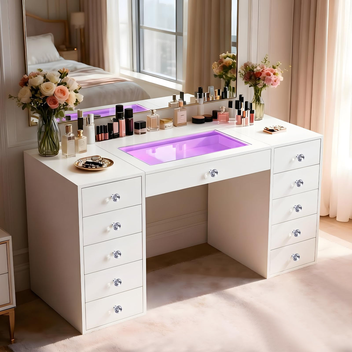 51'' 11 Drawer Vanity Makeup Desk H700