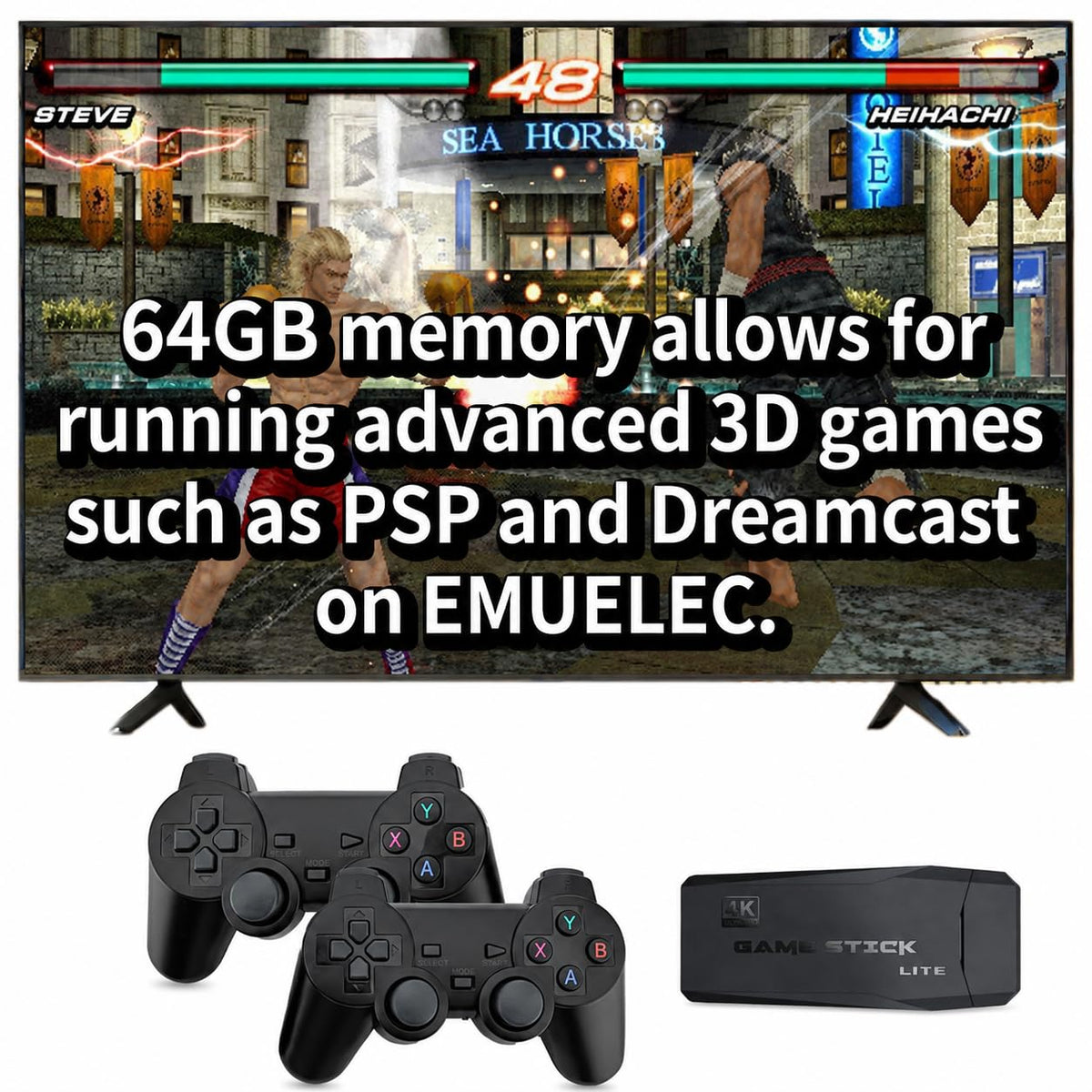 64GB Retro Gaming Console with 2.4GHz Wireless Controllers G3478