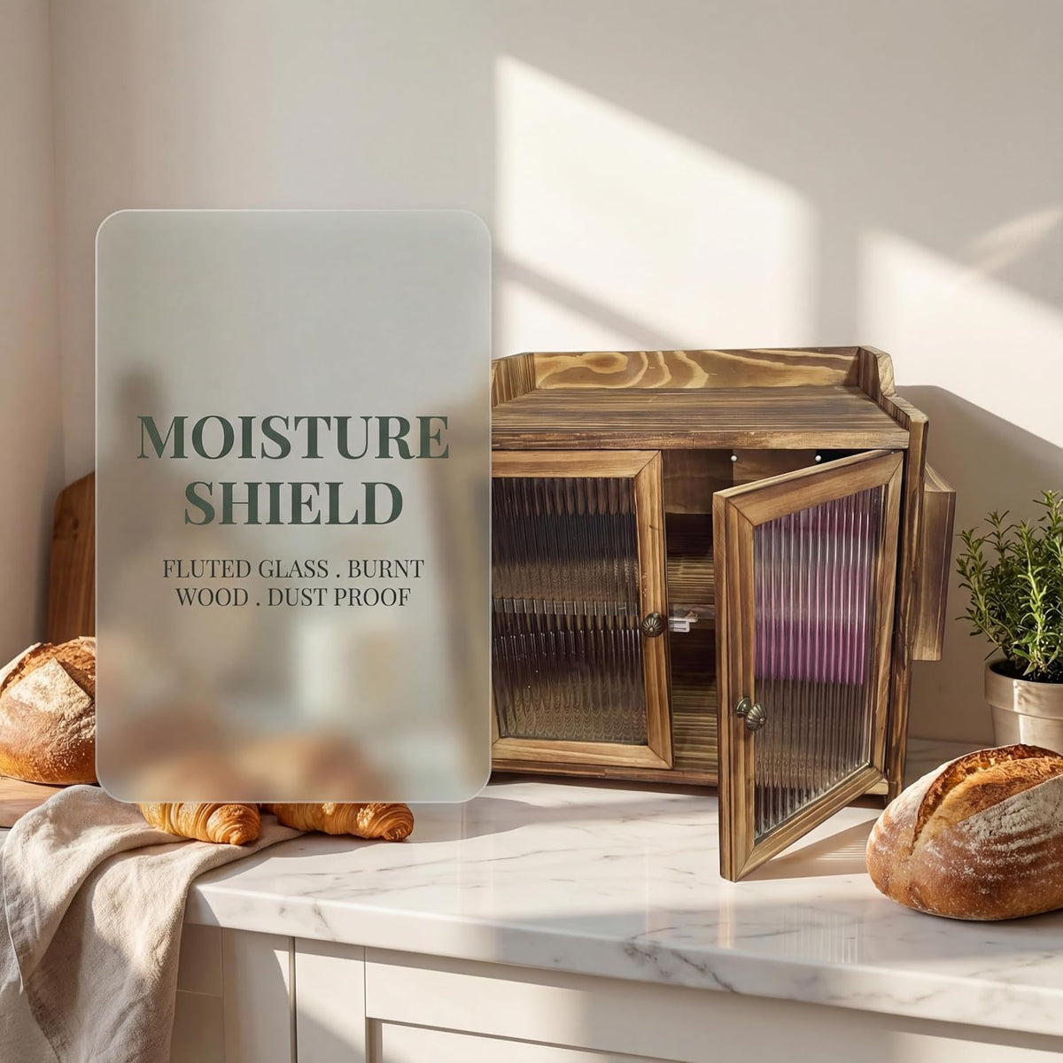 Wooden Bread Box with Glass Doors Y166452