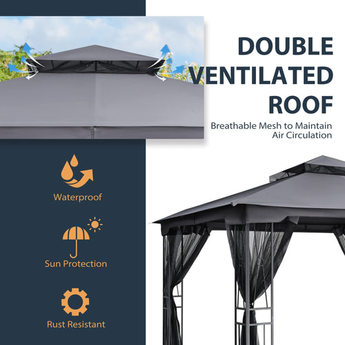 10' X 12' Outdoor Patio Gazebo with Double Roof and Mosquito Netting X7337