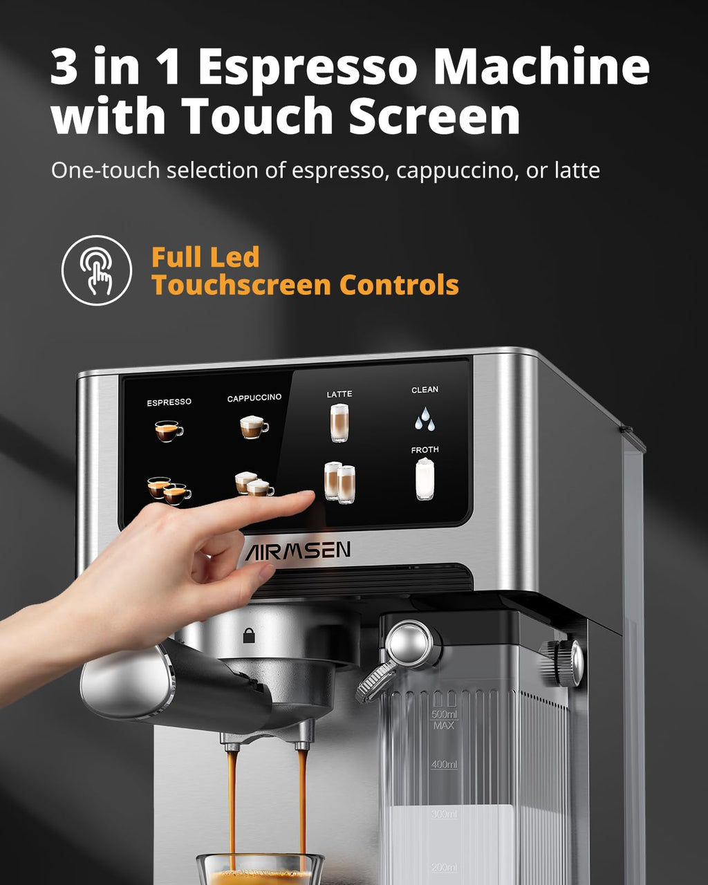 20 Bar Espresso Machine with Milk Frother, Stainless Steel, 60oz Water Tank H96416