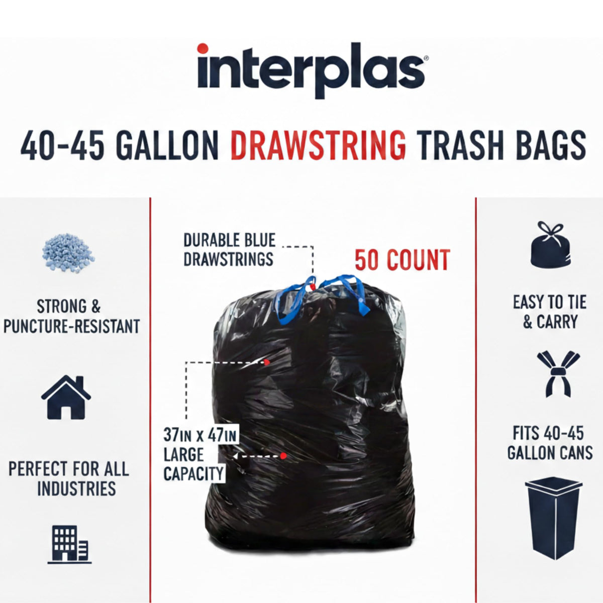 44 Gallon Drawstring Trash Bags 50 Count P590409
