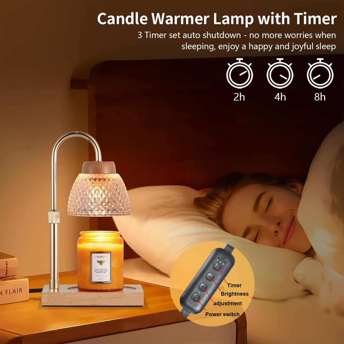Dimmable Candle Warmer Lamp with Timer Adjustable Height F5208