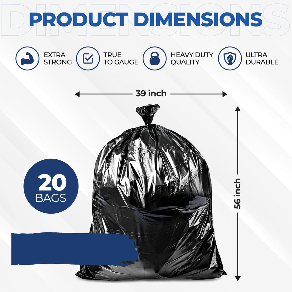 55 Gallon 20 Black Heavy Duty Trash Bags O440
