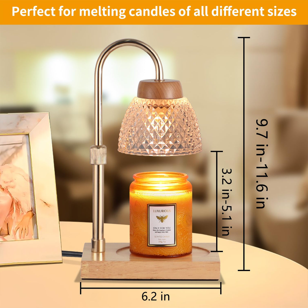 Dimmable Candle Warmer Lamp with Timer Adjustable Height F5208