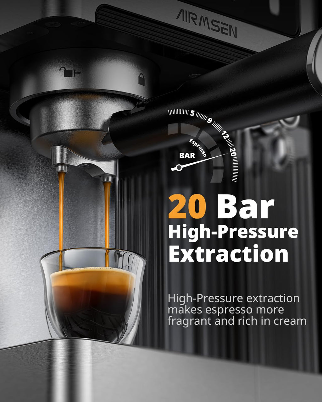 20 Bar Espresso Machine with Milk Frother, Stainless Steel, 60oz Water Tank H96416