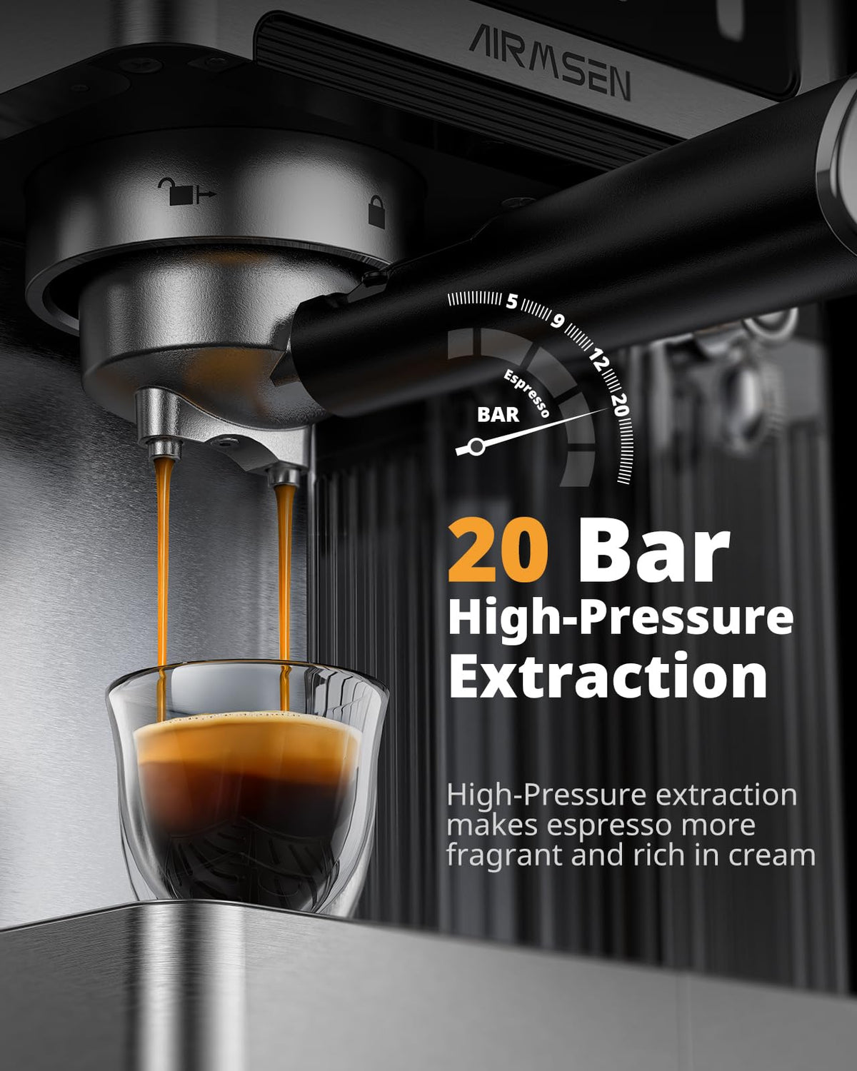 20 Bar Espresso Machine with Milk Frother, Stainless Steel, 60oz Water Tank H96416