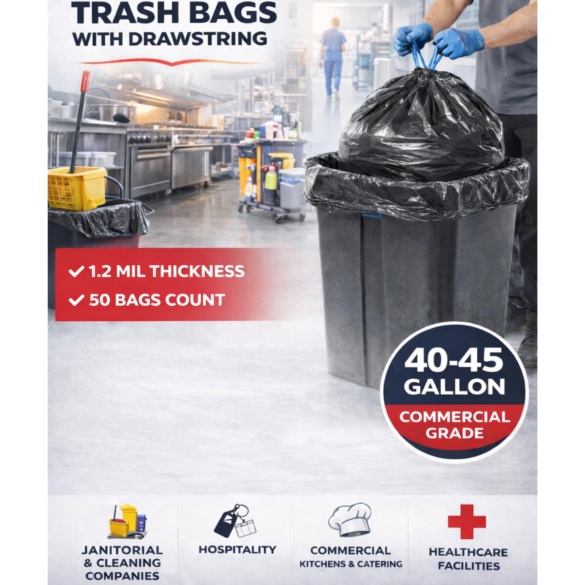 44 Gallon Drawstring Trash Bags 50 Count P590409