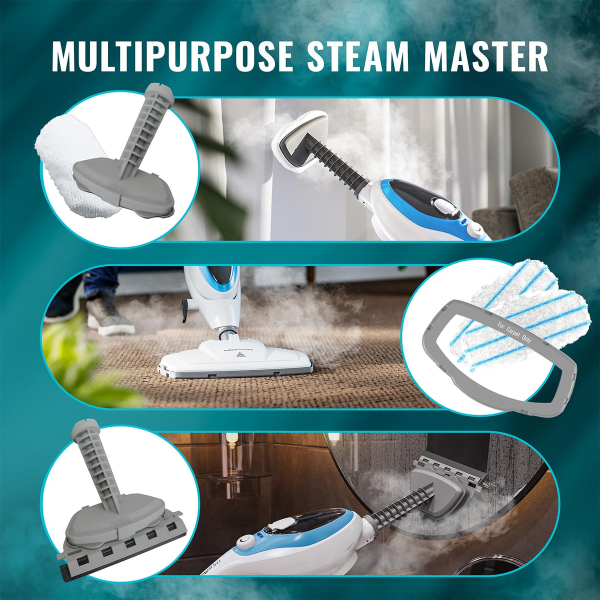 10-in-1 Steam Mop with Detachable Handheld Steam Cleaner A3403