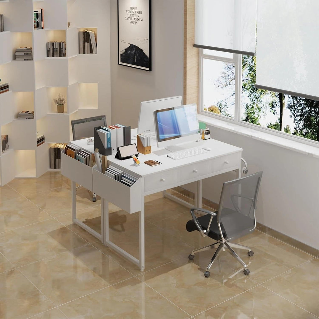 White 40 Inch Computer Desk with Drawers F47011