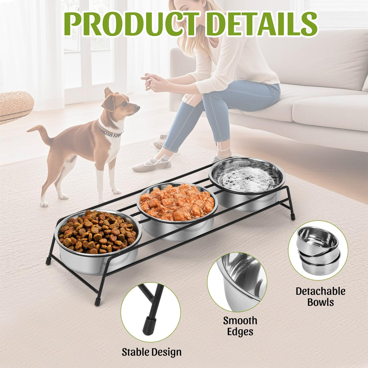 Raised 3 Stainless Steel Elevated Pet Bowls Y536044