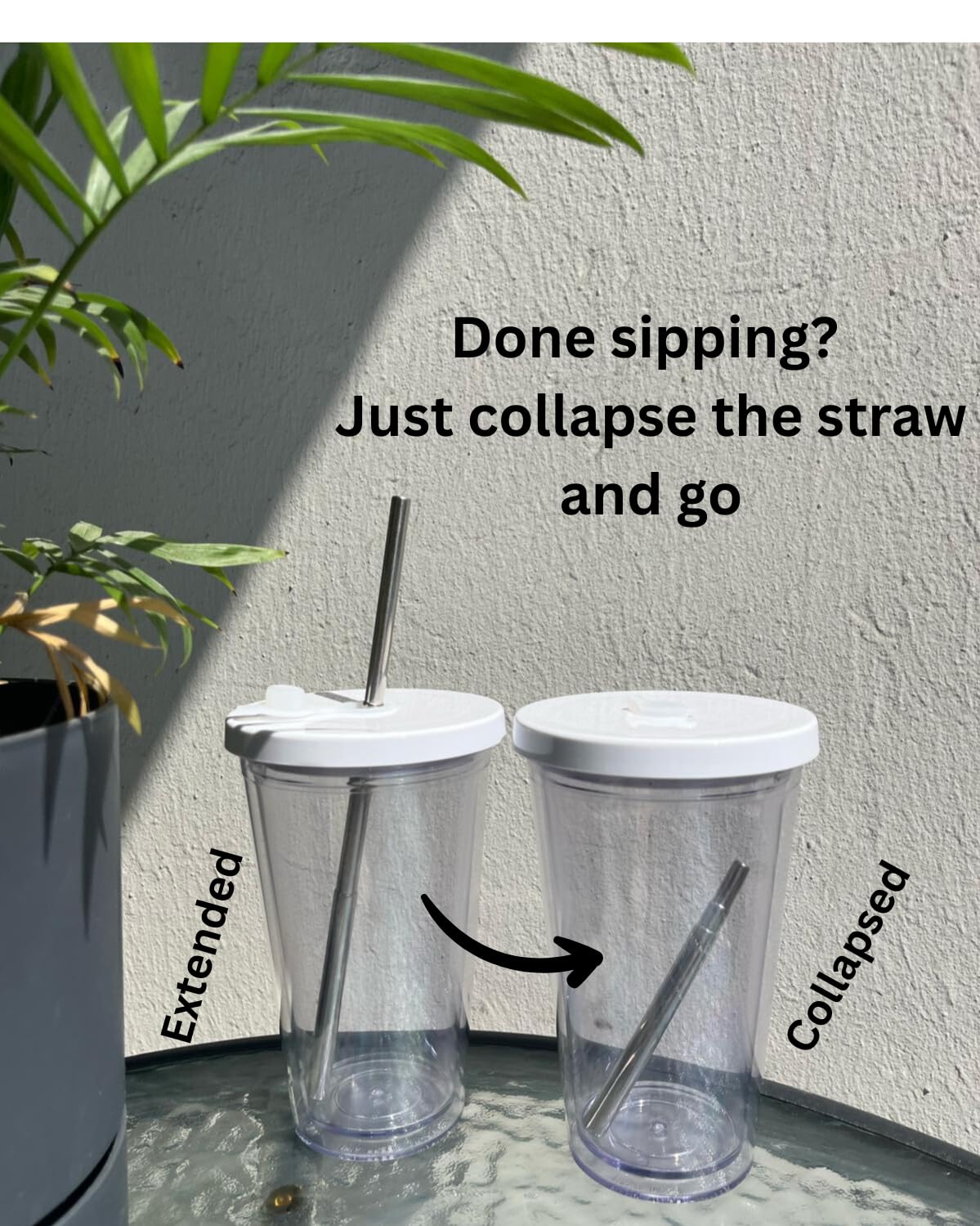 16 Oz Clear Plastic Insulated Tumbler with Lid and Straw W6824