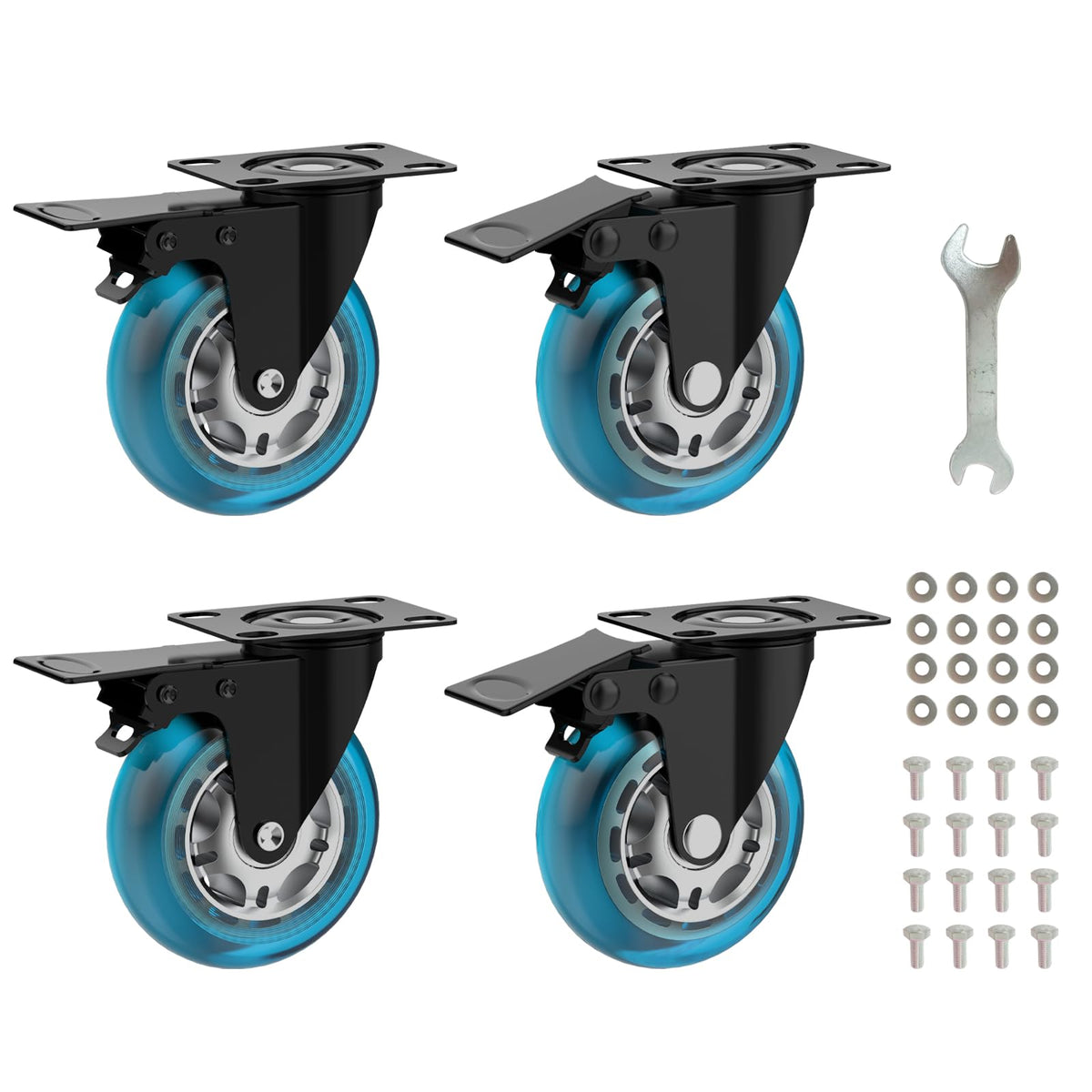 3 Inch Plate Casters Set of 4 Double Brake Heavy Duty Y72714