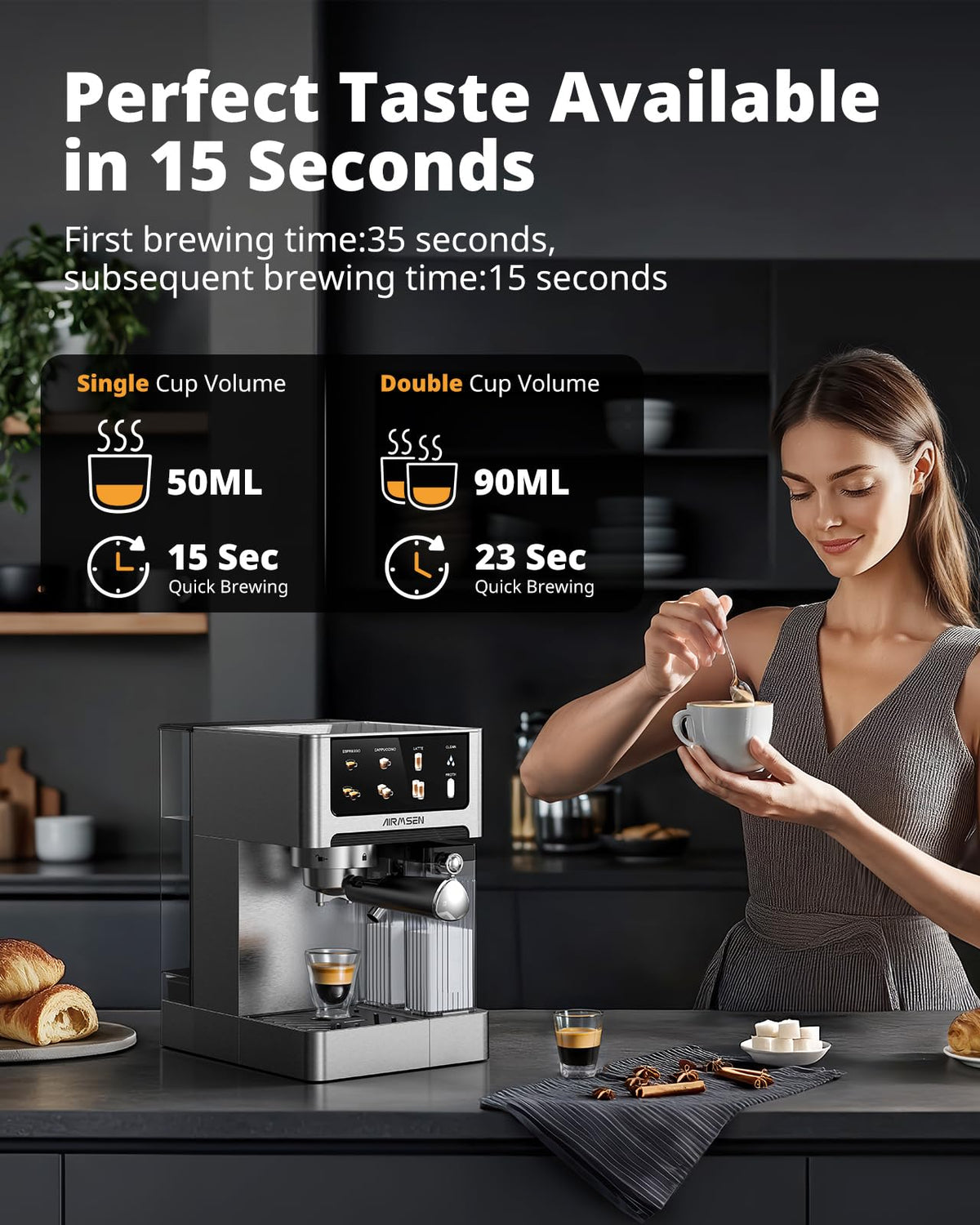 20 Bar Espresso Machine with Milk Frother, Stainless Steel, 60oz Water Tank H96416