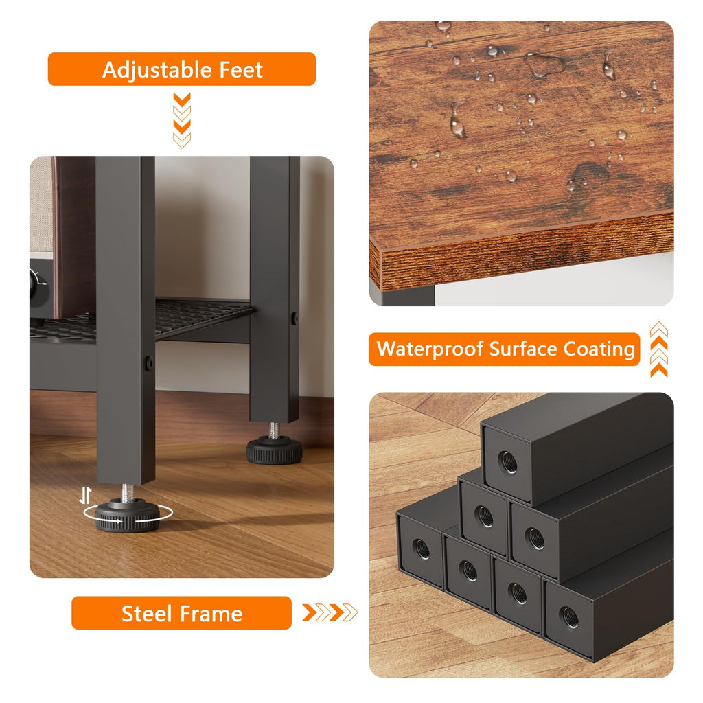 Rustic Brown TV Stand with Power Outlets and Open Storage Shelves C91474