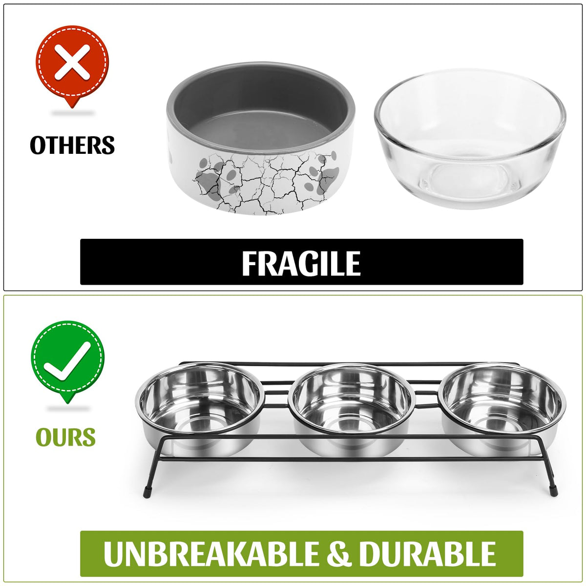 Raised 3 Stainless Steel Elevated Pet Bowls Y536044