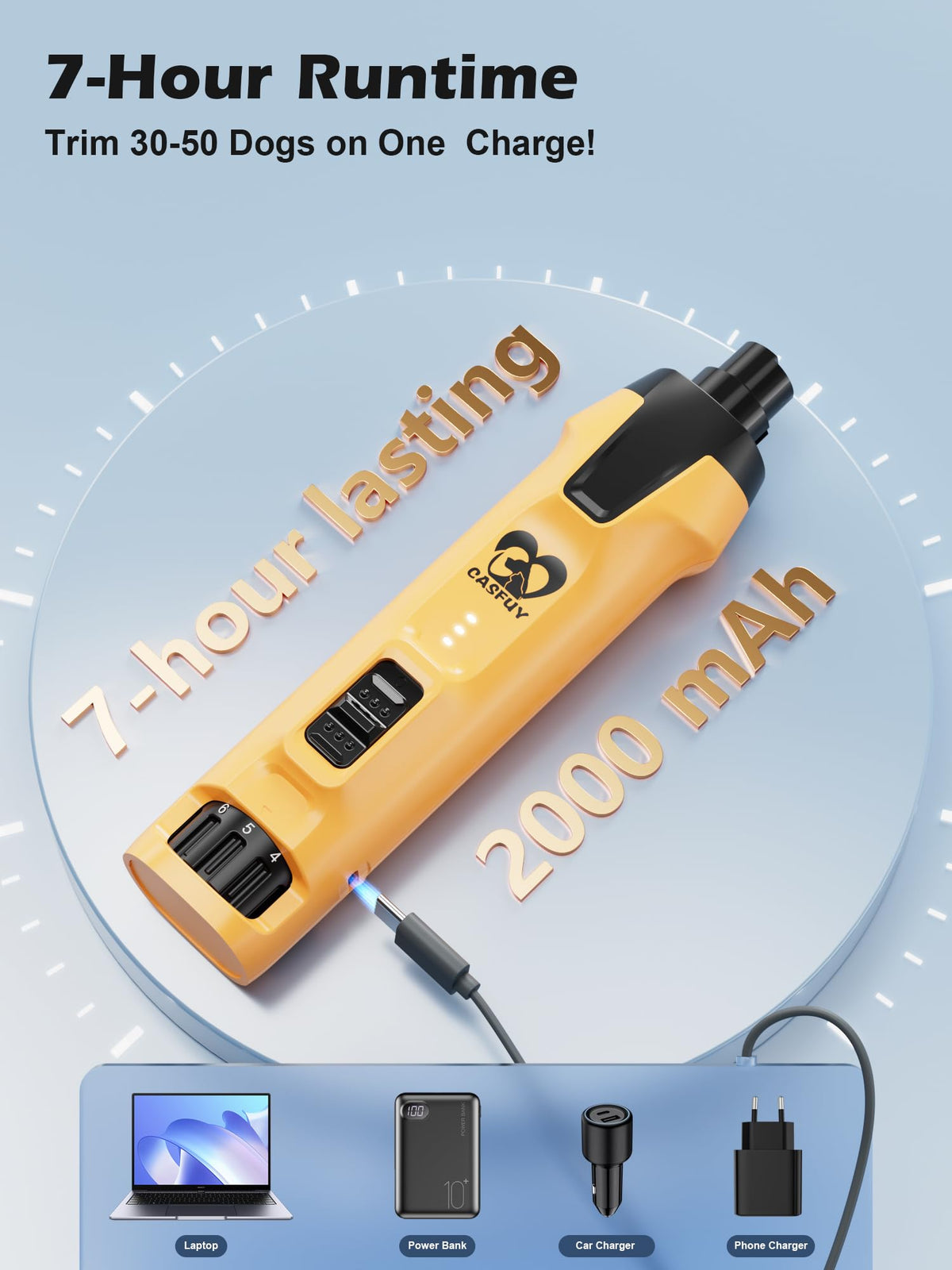 6-Speed Dog Nail Grinder with Dust Cap & 2 LED Lights & 2000mAh Battery X82424