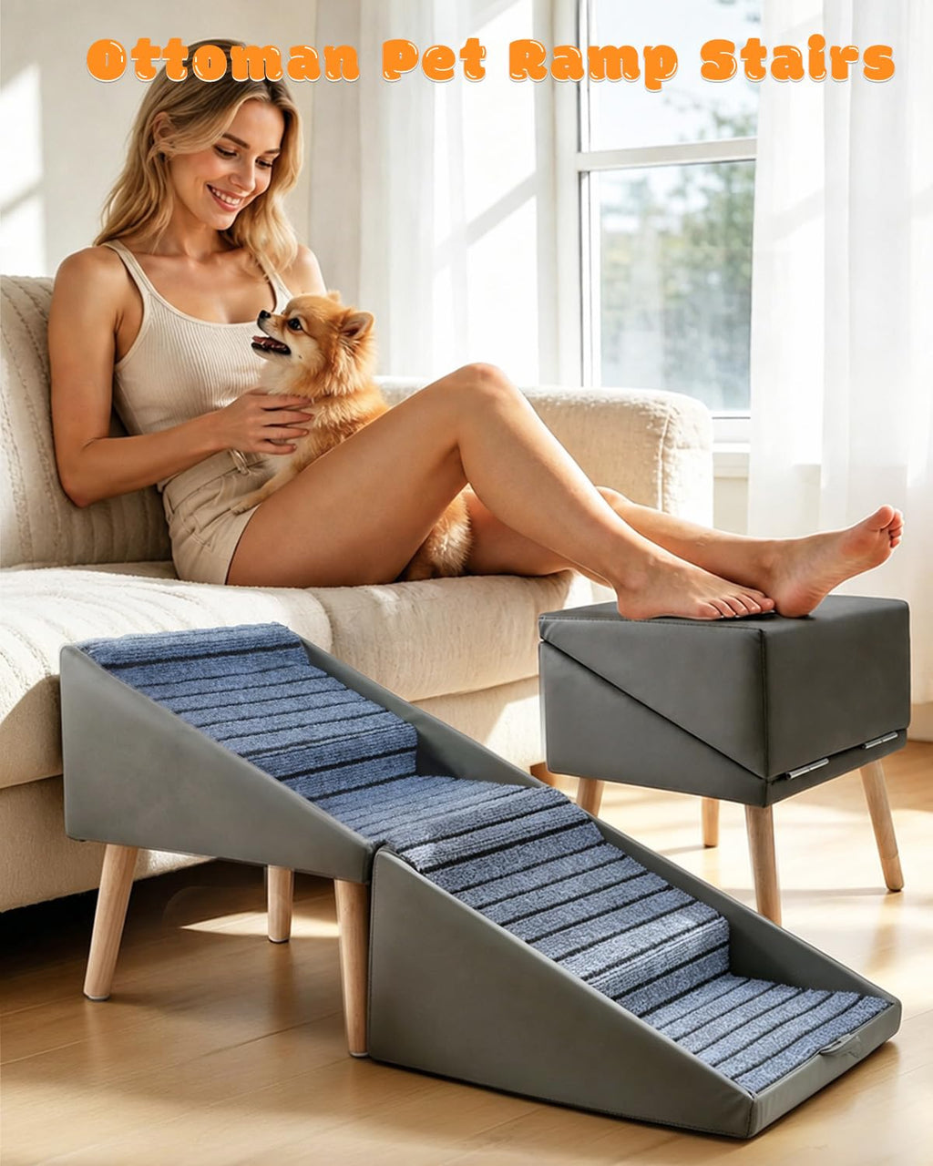 Foldable 4 Steps Non-Slip Pet Stairs W34838