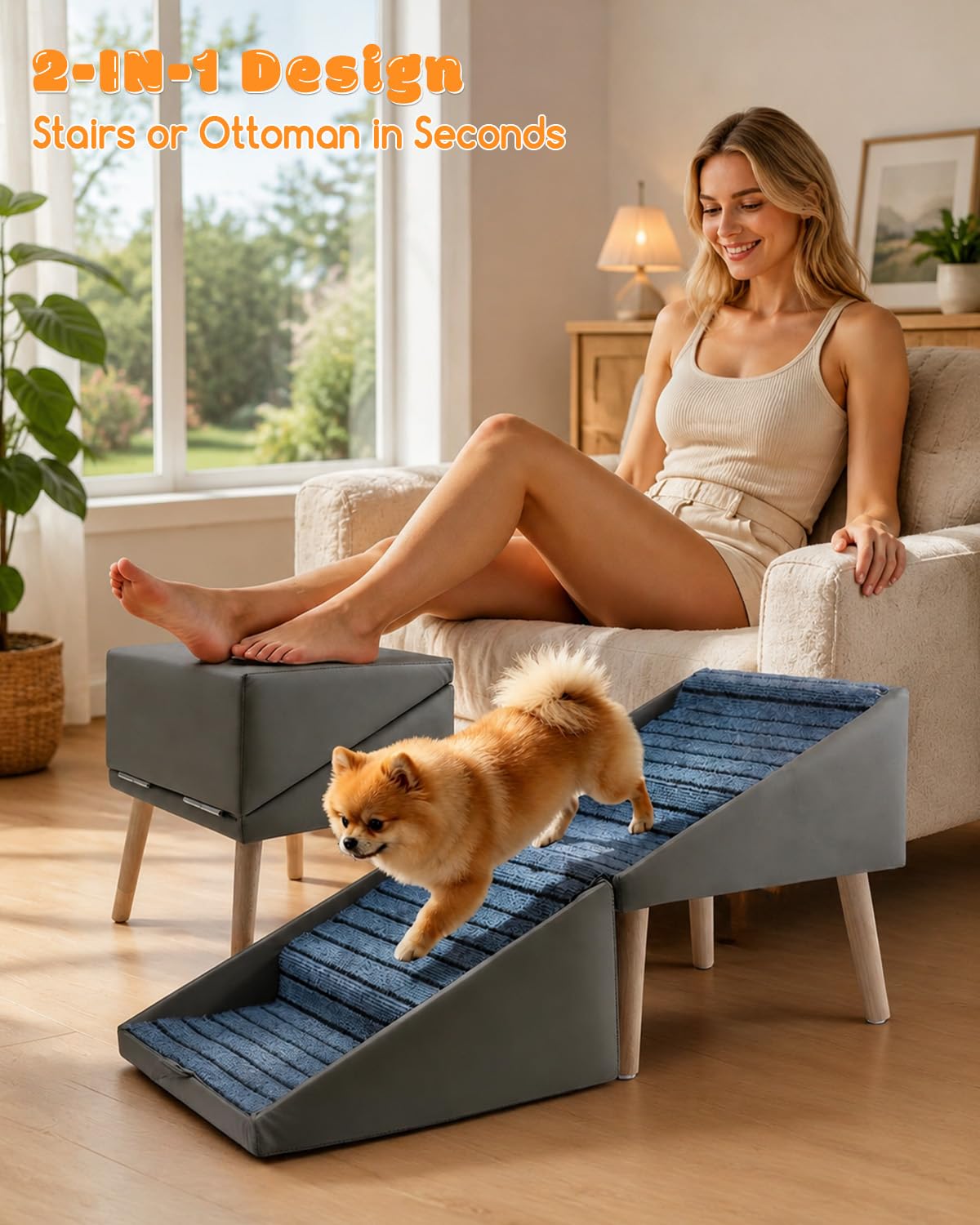 Foldable 4 Steps Non-Slip Pet Stairs W34838
