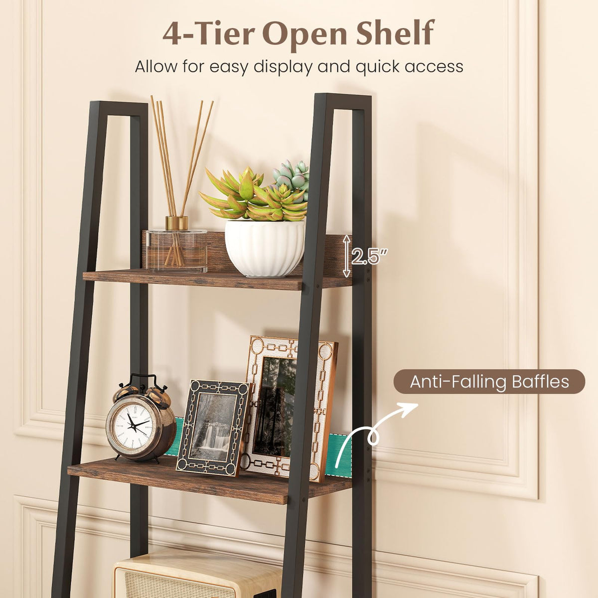 5-Tier Ladder Bookshelf with Fabric Drawer G33805