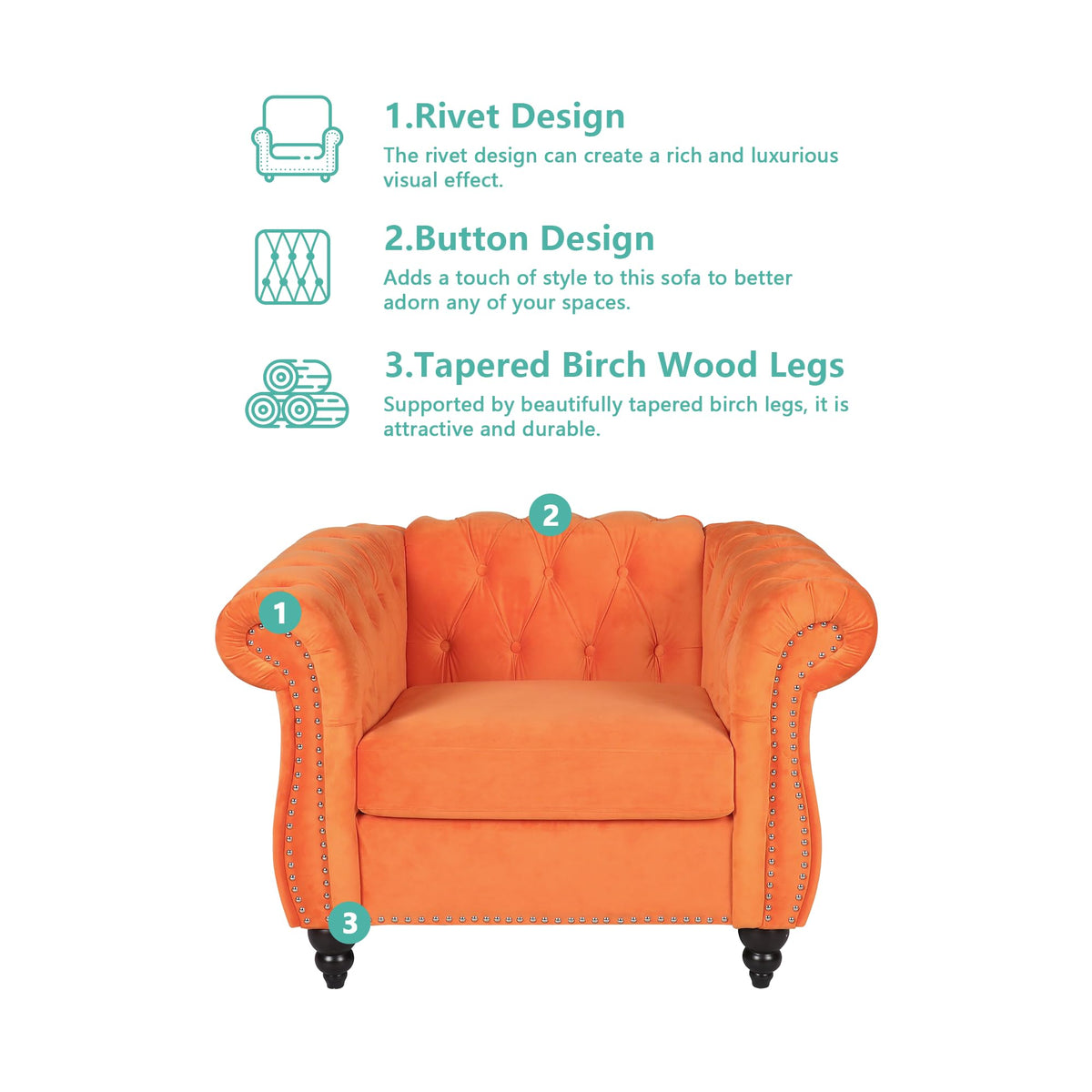 Orange Velvet Tufted Accent Chair P236096