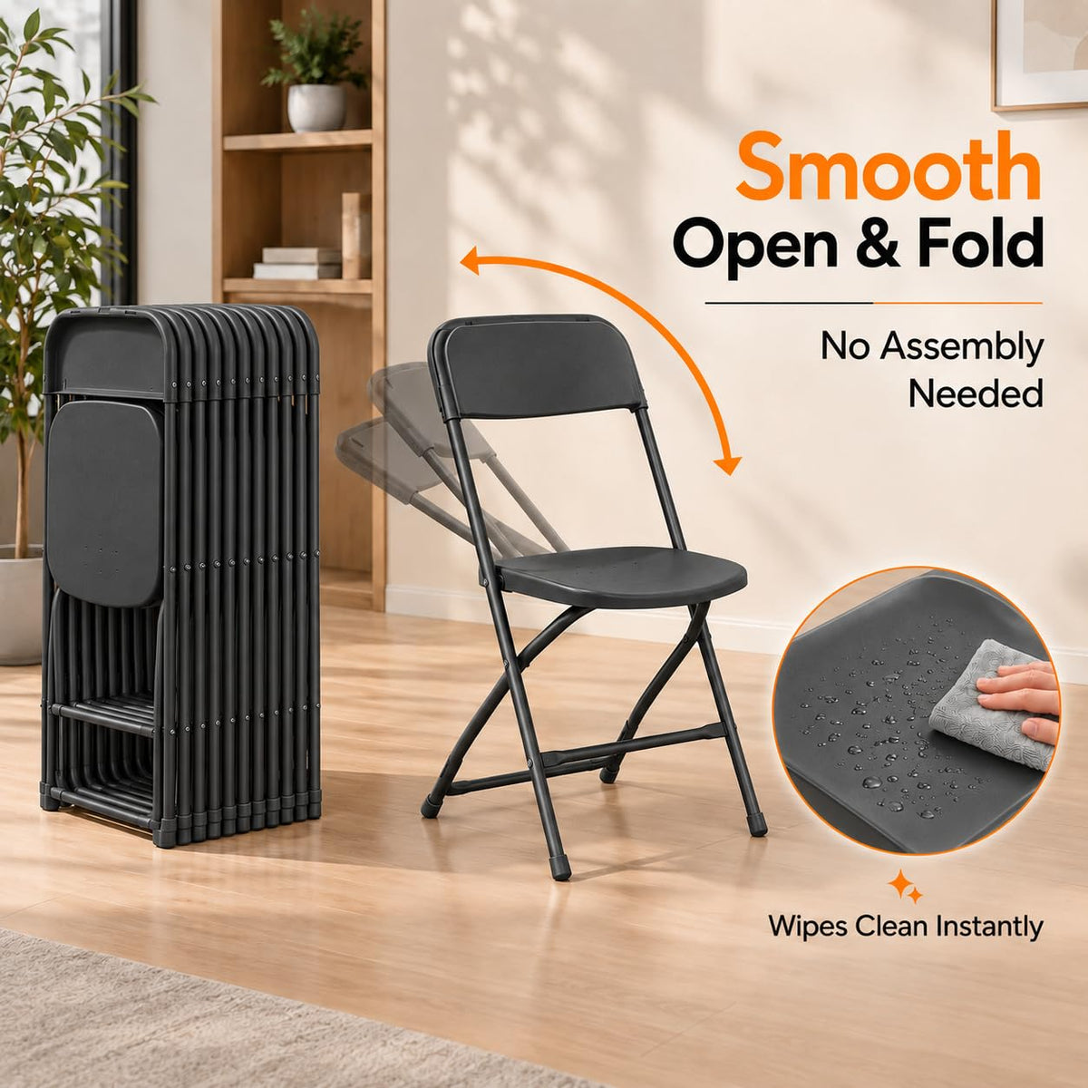 10 Pack Black Plastic Folding Chairs F84745