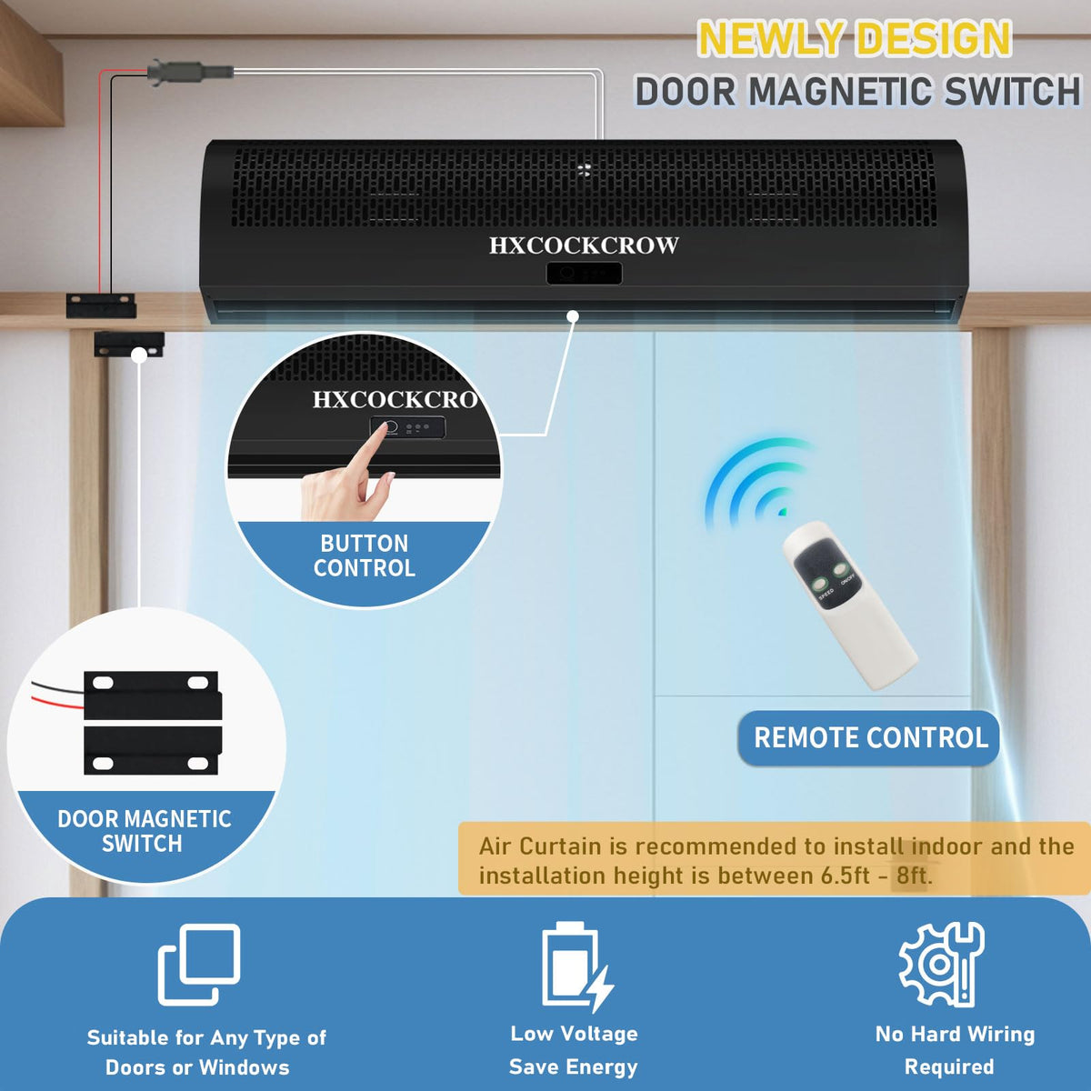 36 Inch Black Air Curtain with Door Magnetic Switch D607