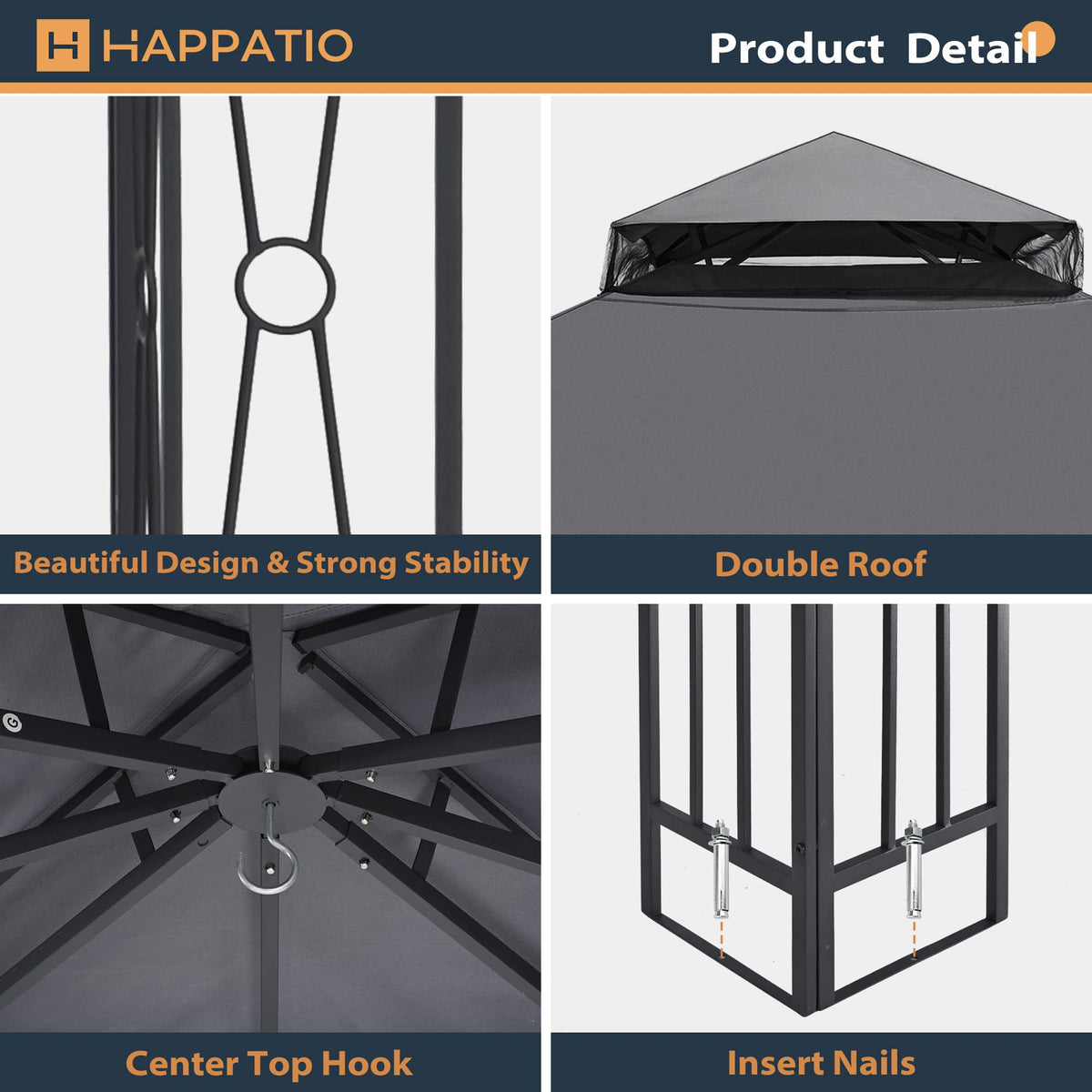 10' X 12' Outdoor Patio Gazebo with Double Roof and Mosquito Netting X7337