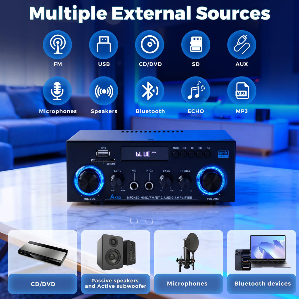 2 Channel 400W Bluetooth Stereo Audio Amplifier Y7215