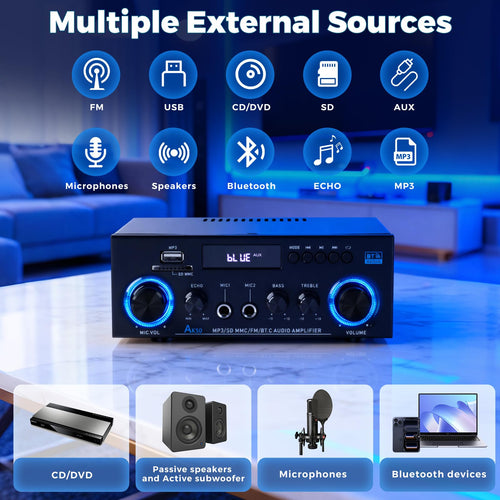 2 Channel 400W Bluetooth Stereo Audio Amplifier Y7215