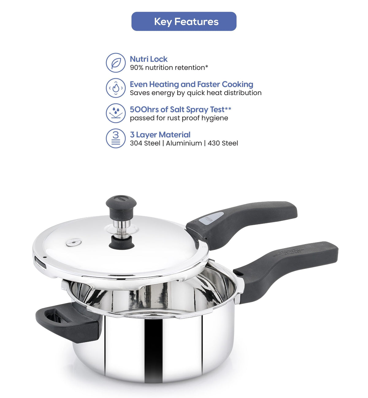 Triply Stainless Steel Pressure Cooker 3 Liter A405