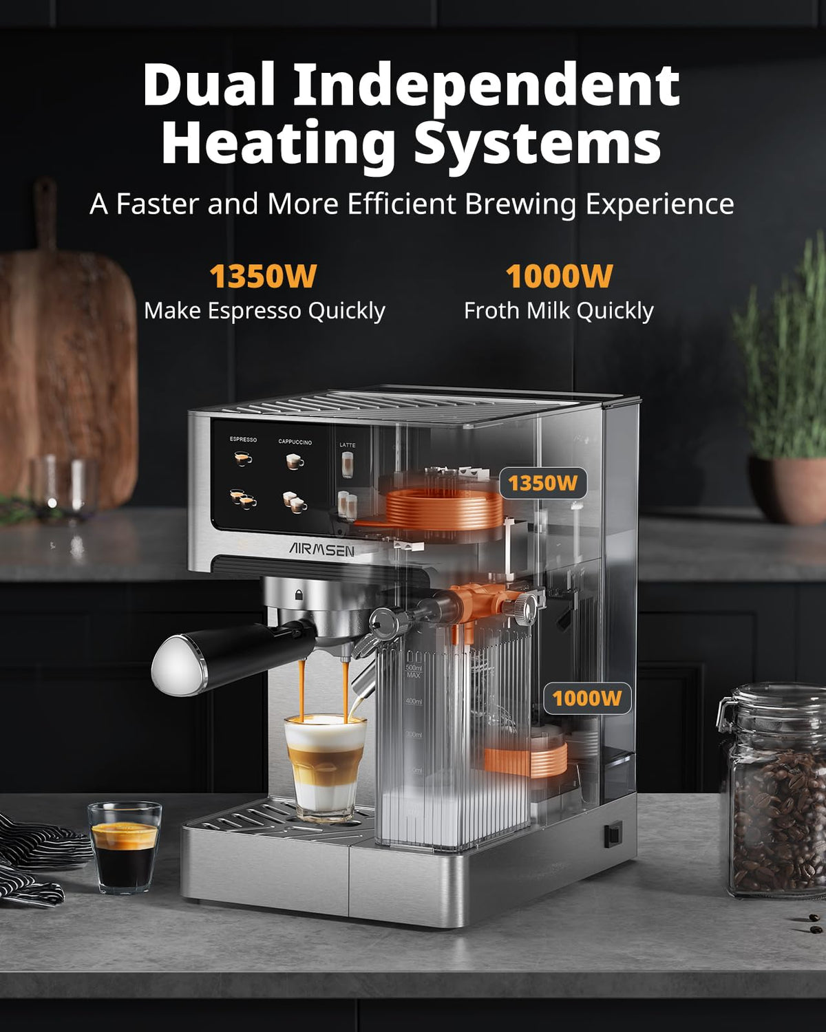 20 Bar Espresso Machine with Milk Frother, Stainless Steel, 60oz Water Tank H96416