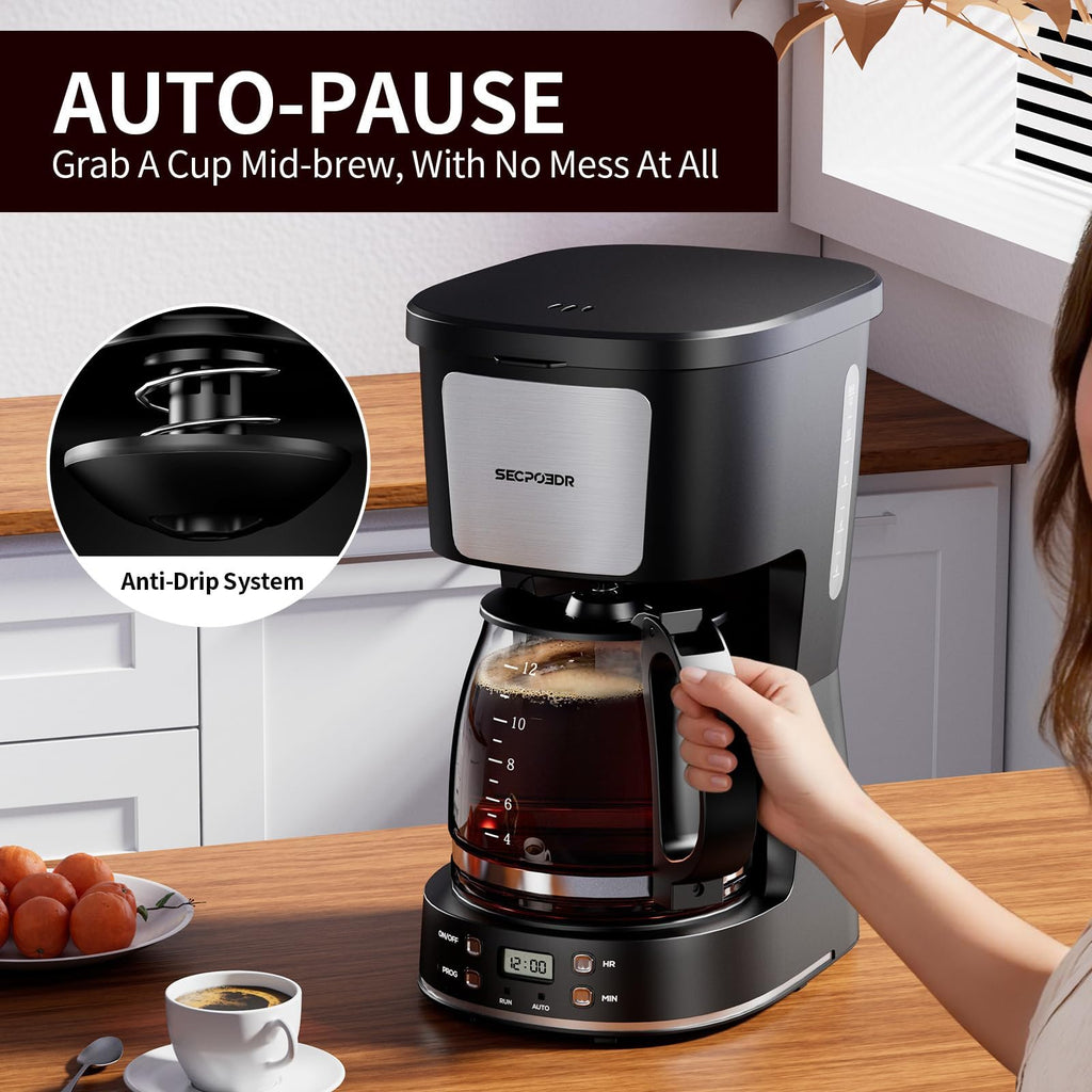 12 Cup Programmable Drip Coffee Maker with Glass Carafe and Reusable Filter K842