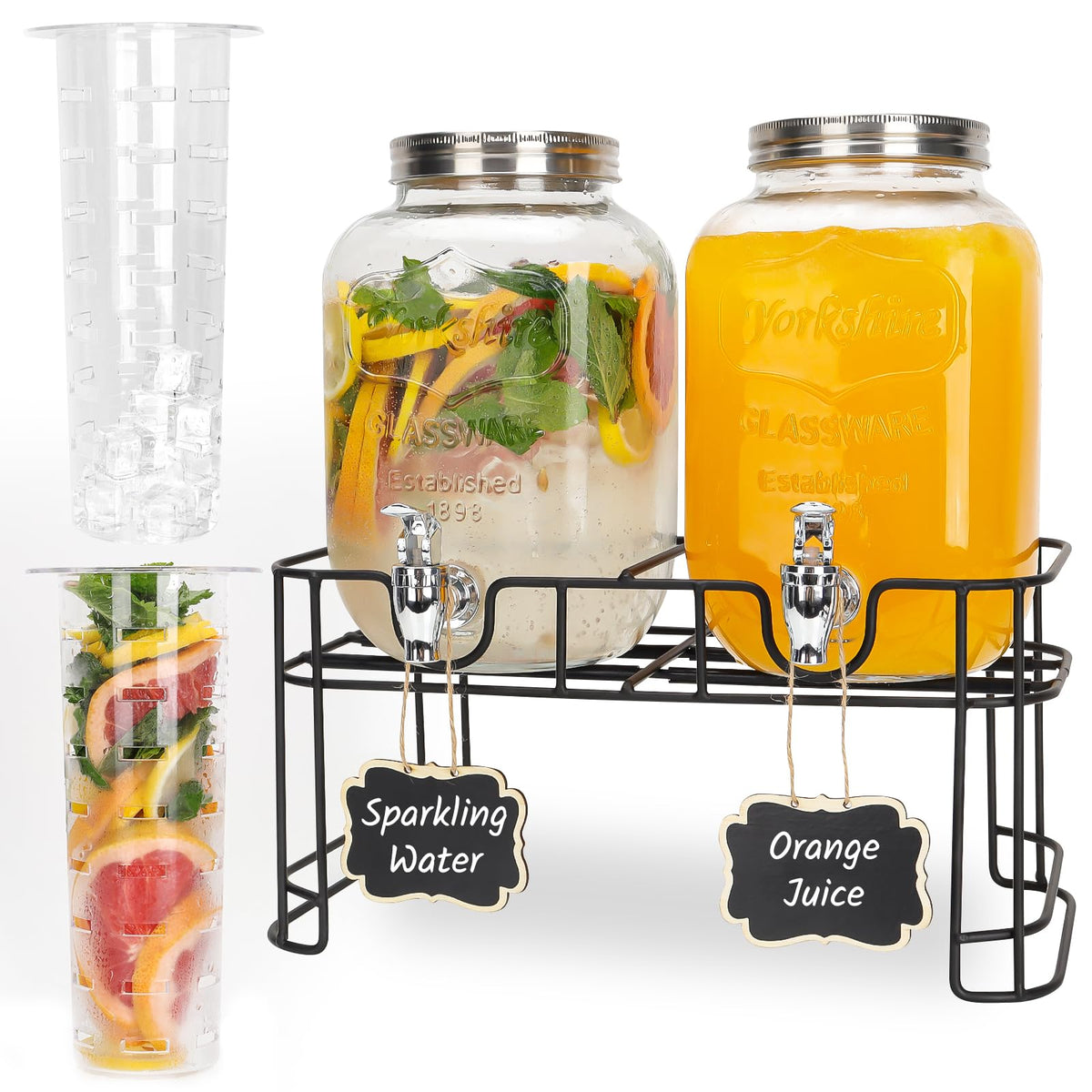 2 Pack 1 Gallon Glass Drink Dispensers with Stand H604529