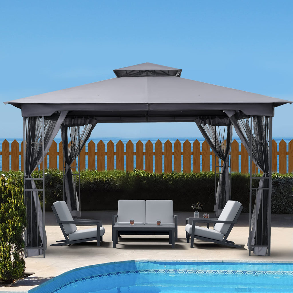 10' X 12' Outdoor Patio Gazebo with Double Roof and Mosquito Netting X7337