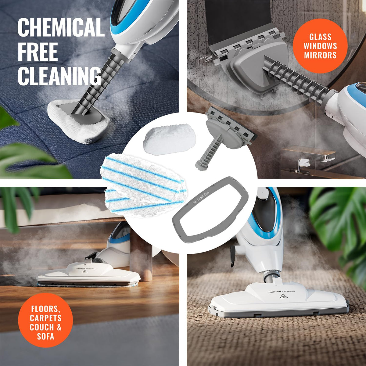 10-in-1 Steam Mop with Detachable Handheld Steam Cleaner A3403