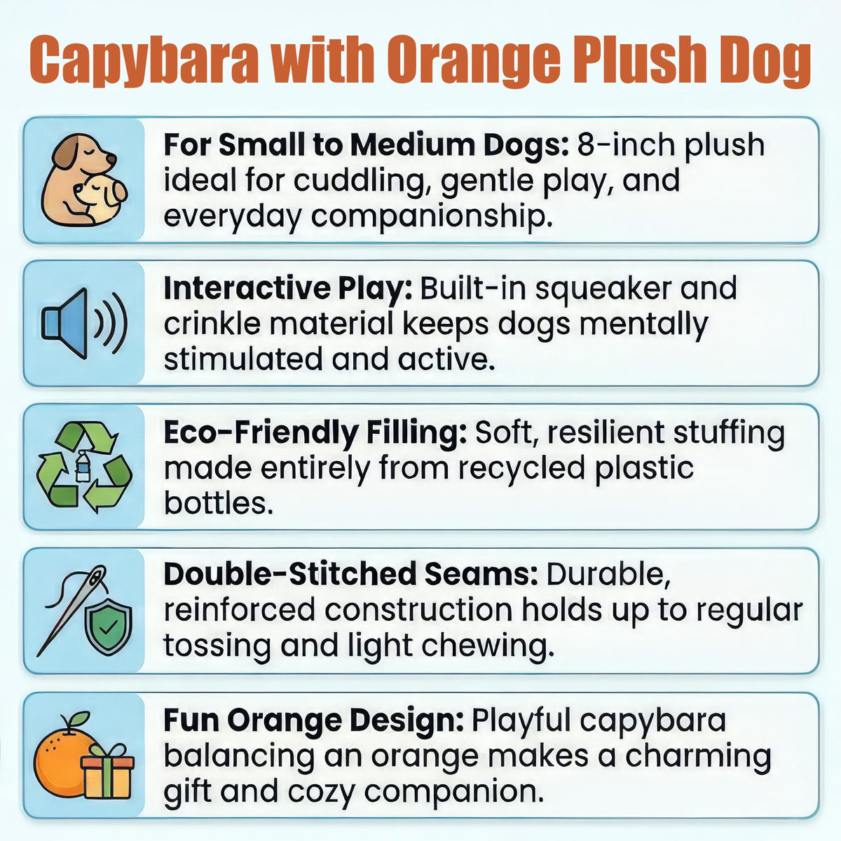 Soft Stuffed Squeaky Crinkle Capybara Dog Toy 8 Inch W25053