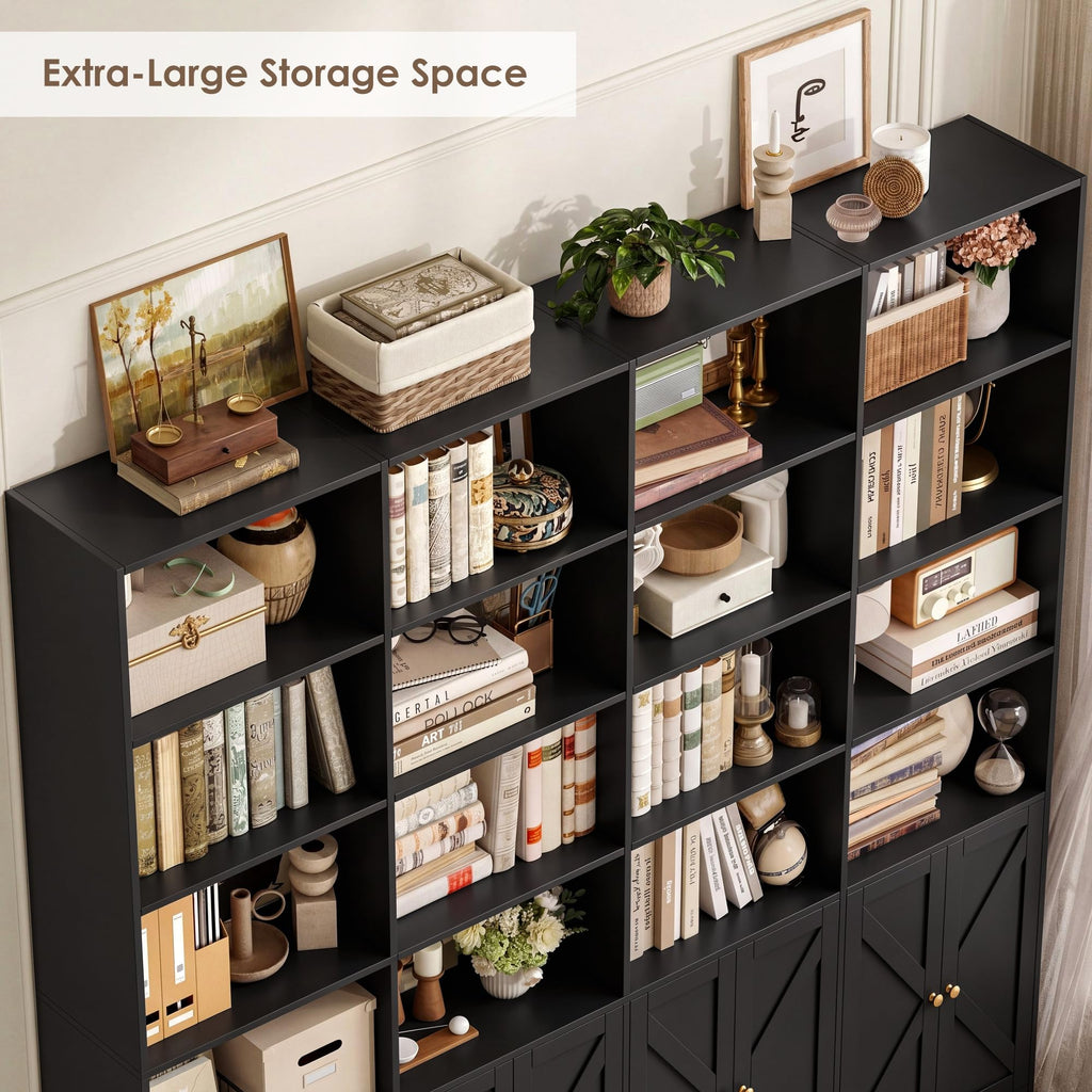 72.8" Black Bookshelf with 8 Doors H331