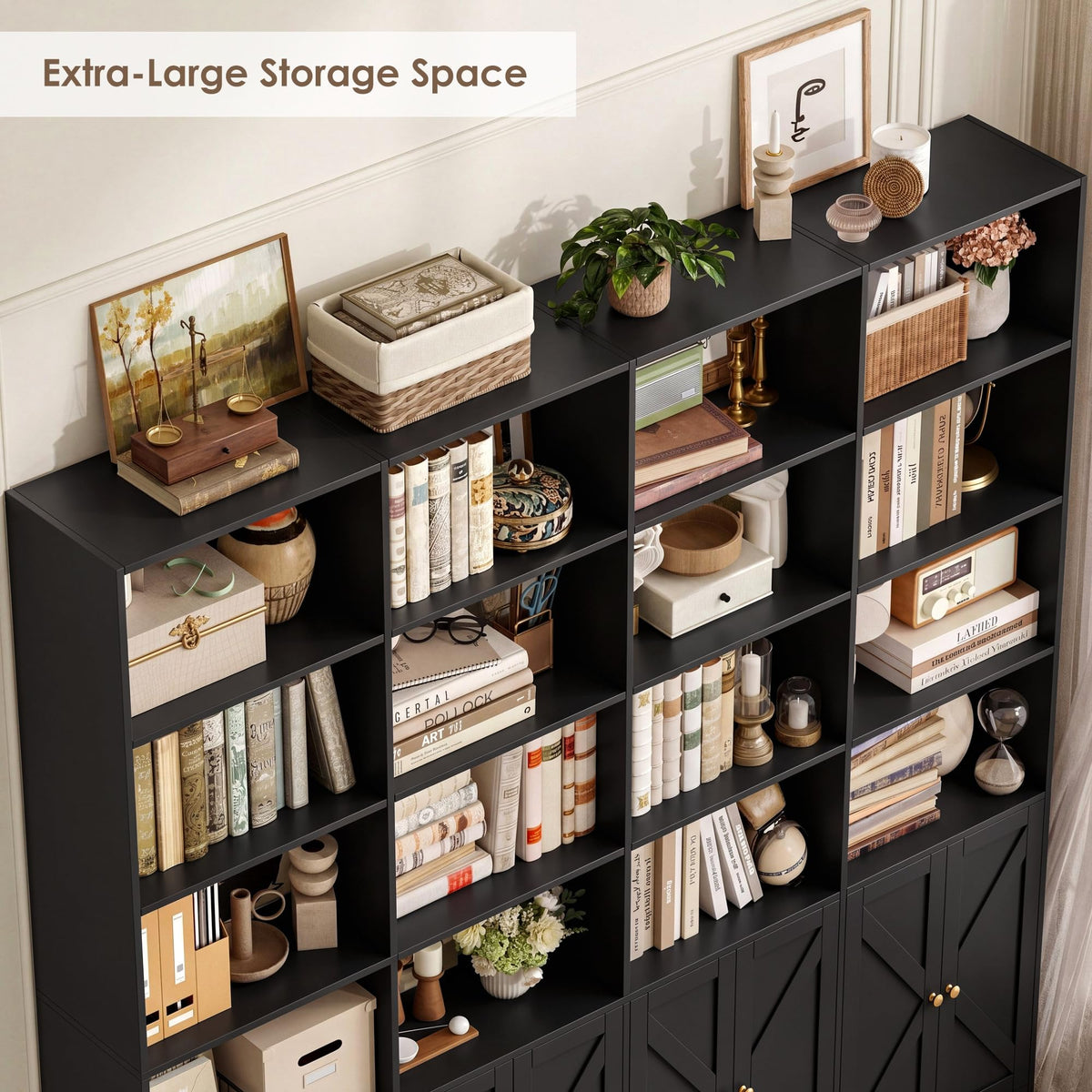 72.8" Black Bookshelf with 8 Doors H331