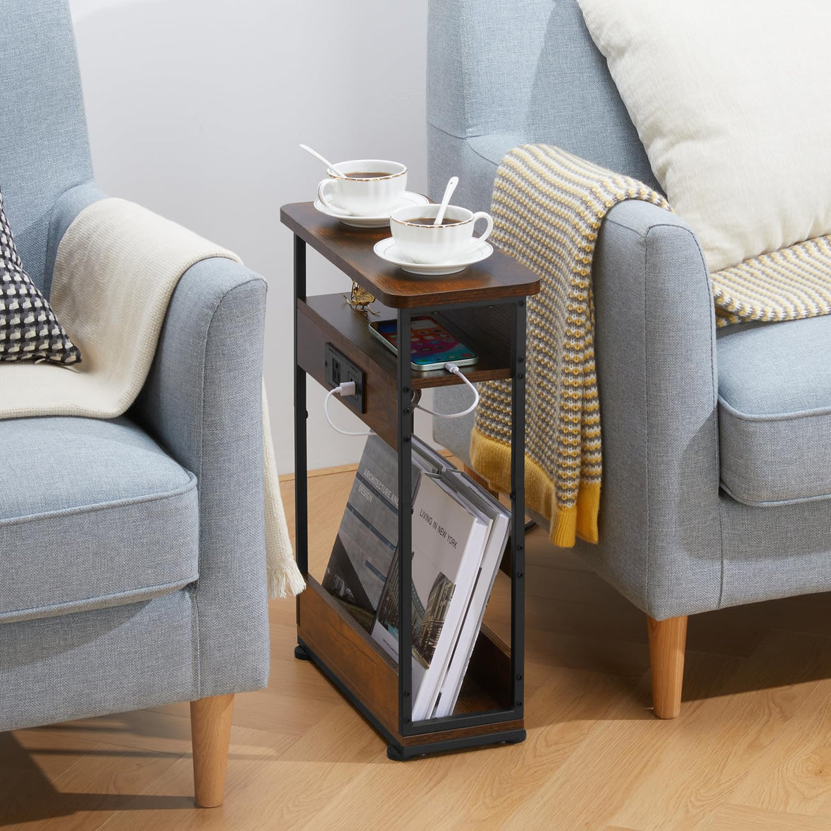 Narrow Side Table with Charging Station R865