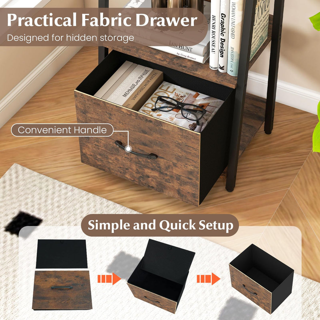 5-Tier Ladder Bookshelf with Fabric Drawer G33805