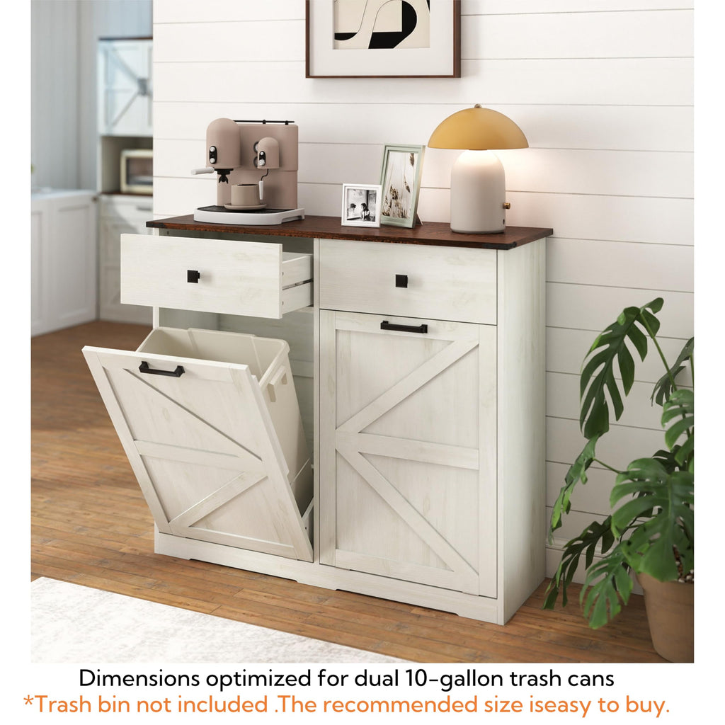 Double Tilt Out Trash Cabinet, Fits 2 10 Gallon Bins, Antique White N352